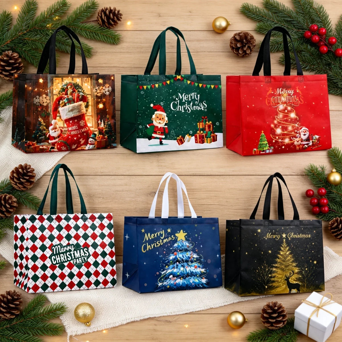 6 Large Christmas Gift Bags Non-Woven Reusable Holiday Totes Christmas Gift Bags Richie's