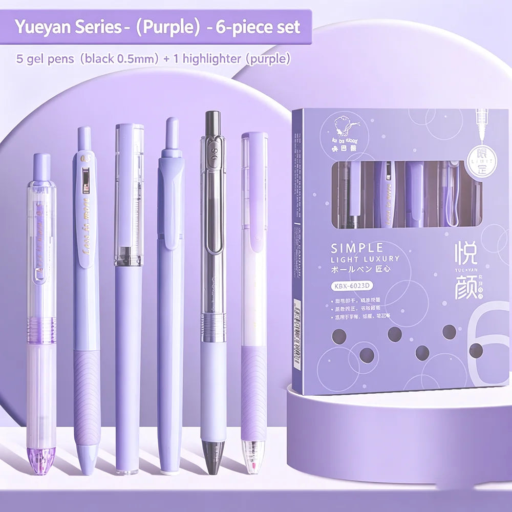 6-Pack Purple Aesthetic Gel Pens 0.5mm Fine Point Black Ink Gel Pen Set Richie's