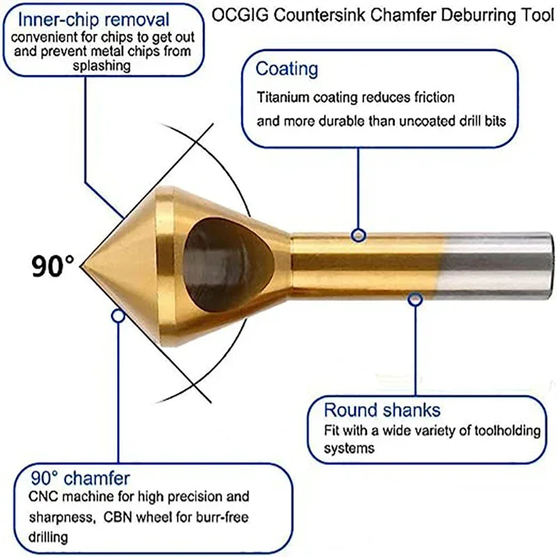 Titanium-Plated HSS Countersink Drill Bit – Deburring & Chamfer Tool Countersink Drill Bit Richie's