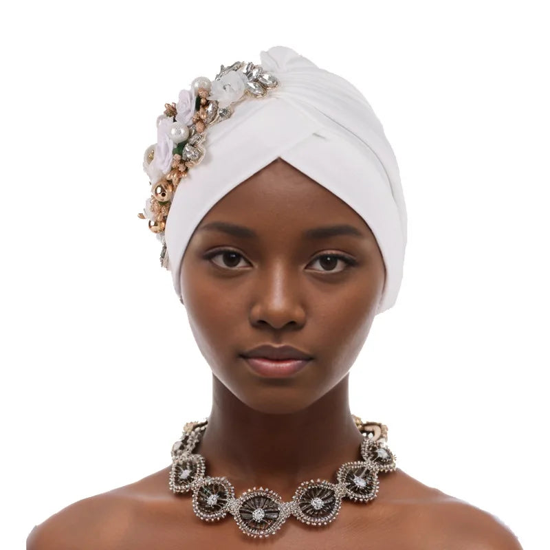 Women's Diamond Turban Cap – Muslim Hijab Bonnet Head Wrap Turban Hijab Cap Richie's White