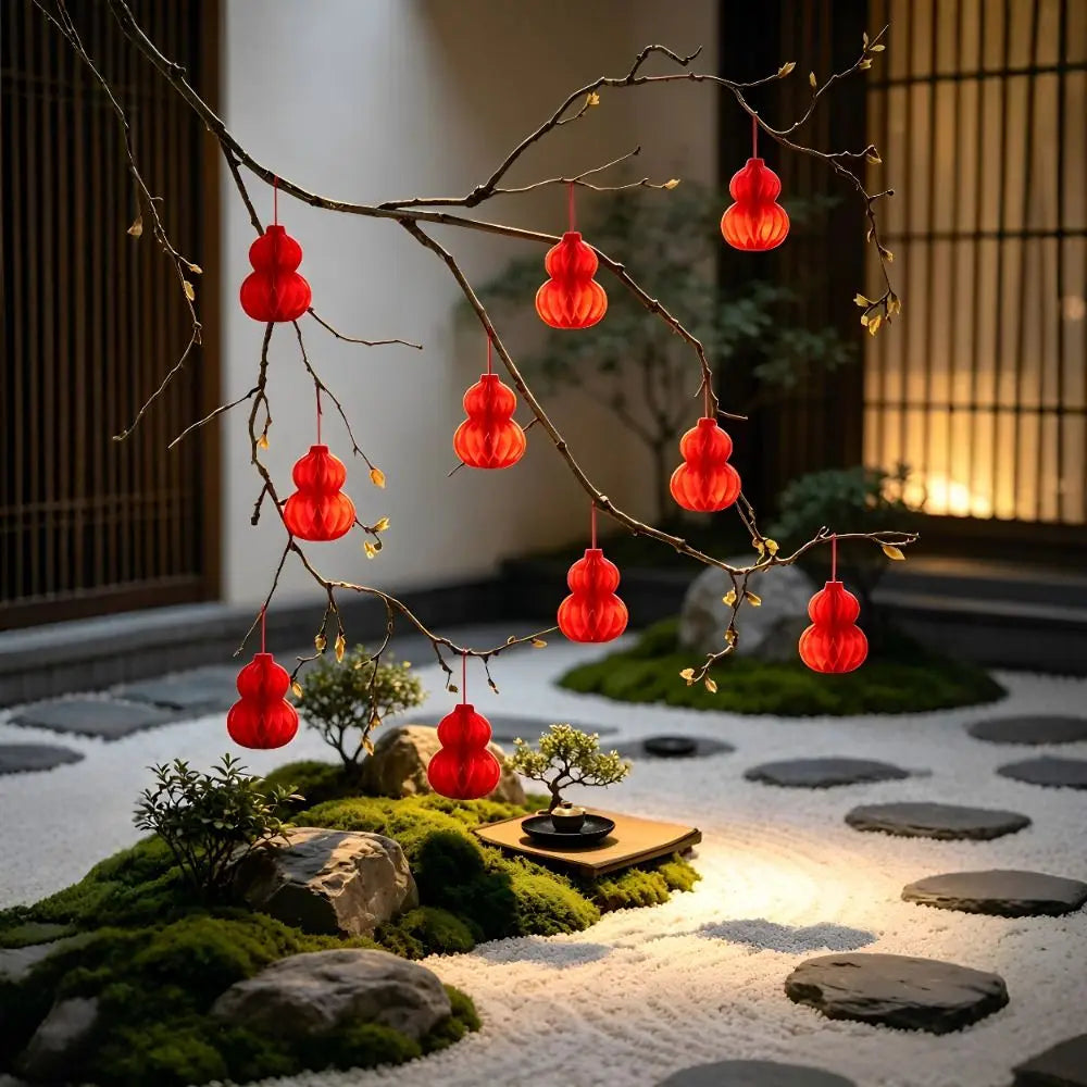 10Pcs Red Paper Lantern Ornaments – Gourd & Round Hanging Decor Hanging Paper Ornaments Richie's