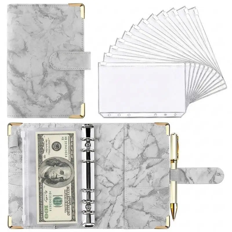 A6 PU Leather Budget Binder Marble Notebook Money Organizer Budget Binder Planner Richie's Grey A6