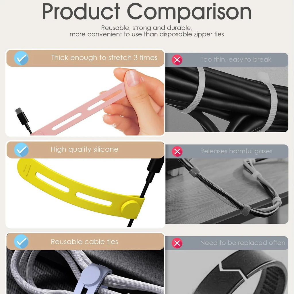 Portable Silicone Cable Organizer Straps – 5/10 Pack Cable Organizer Straps Richie's