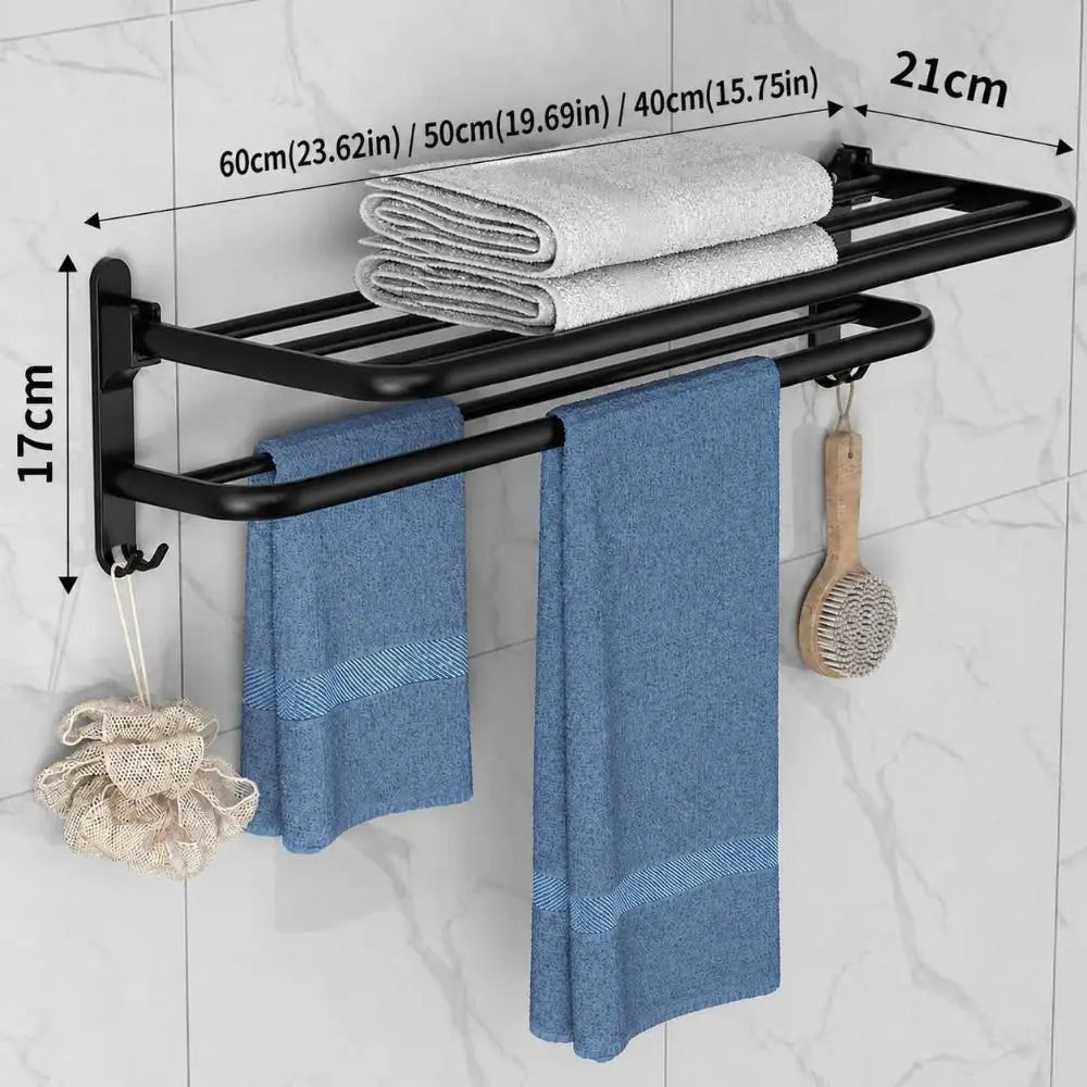 Foldable Aluminum Towel Rack Wall Mount Matte Black Rustproof Wall Towel Rack Richie's