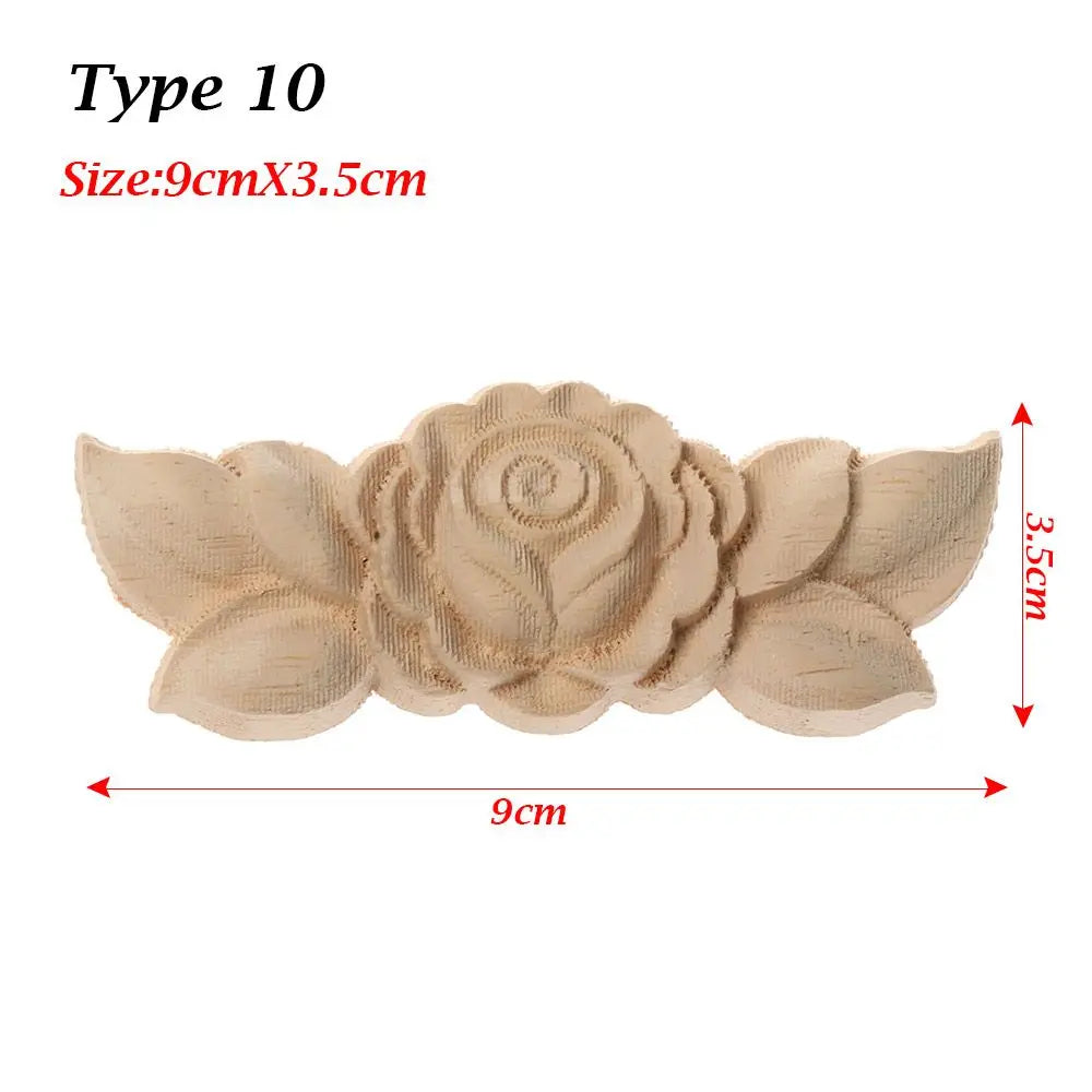 Unpainted Wood Carved Rose Flower Applique Furniture Ornament Wood Carved Applique Richie's type 10-9cmX3.5cm-