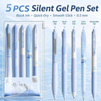 Silent Retractable Gel Pens 5-Pack | 0.5mm Black Ink Click Pens Retractable Gel Pens Richie's black