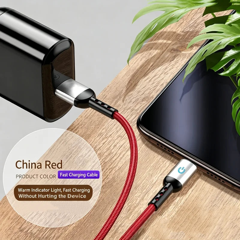 FUCHU Braided USB-C Cable LED Indicator Fast Charging 1.2M USB-C Charging Cable Richie's Red 1.2m