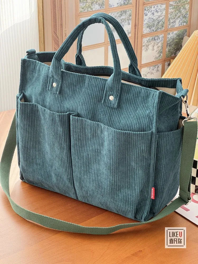 Warm Corduroy Tote Bag – Spacious Shoulder & Crossbody Bag Corduroy Tote Bag Richie's dark green