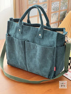 Warm Corduroy Tote Bag – Spacious Shoulder & Crossbody Bag Corduroy Tote Bag Richie's dark green