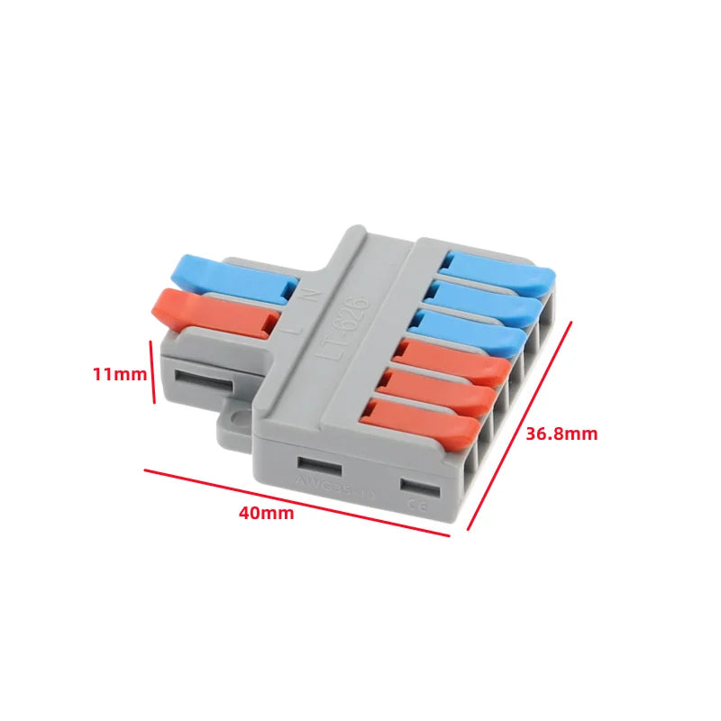Push-In Wire Splitter Terminal Block 2/3 In 4/6/9 Out 0.08–6mm² Wire Terminal Block Richie's LT-626 100pcs