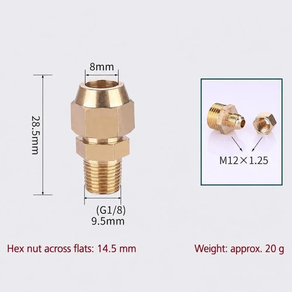 Brass Flare Adapter Hexagon Male Thread 1/4" 3/8" 1/2" Connector Brass Pipe Fitting Richie's Pipe 8mm x 1-8-