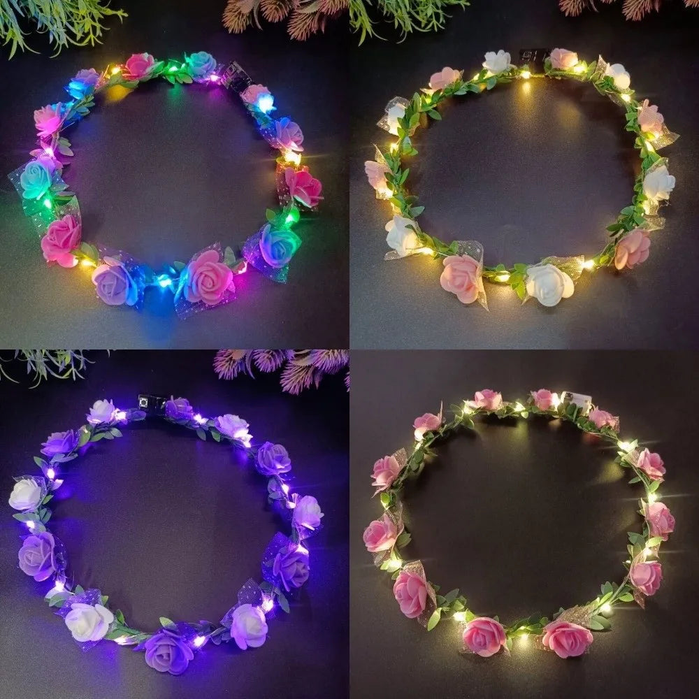 LED Rose Flower Wreath Headband – Light-Up Floral Garland Crown LED Floral Headband Richie's
