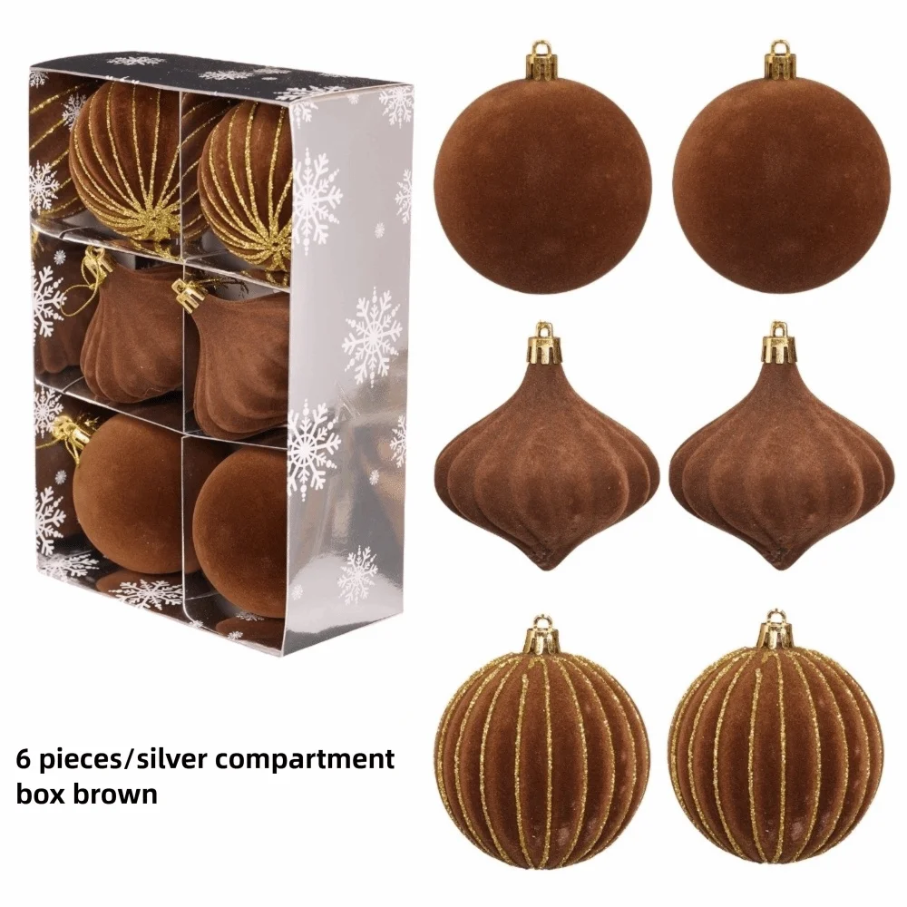 6-Pack 8CM Velvet Flocked Christmas Ball Ornaments | DIY Decor Christmas Ball Ornaments Richie's Brown 1.5cm