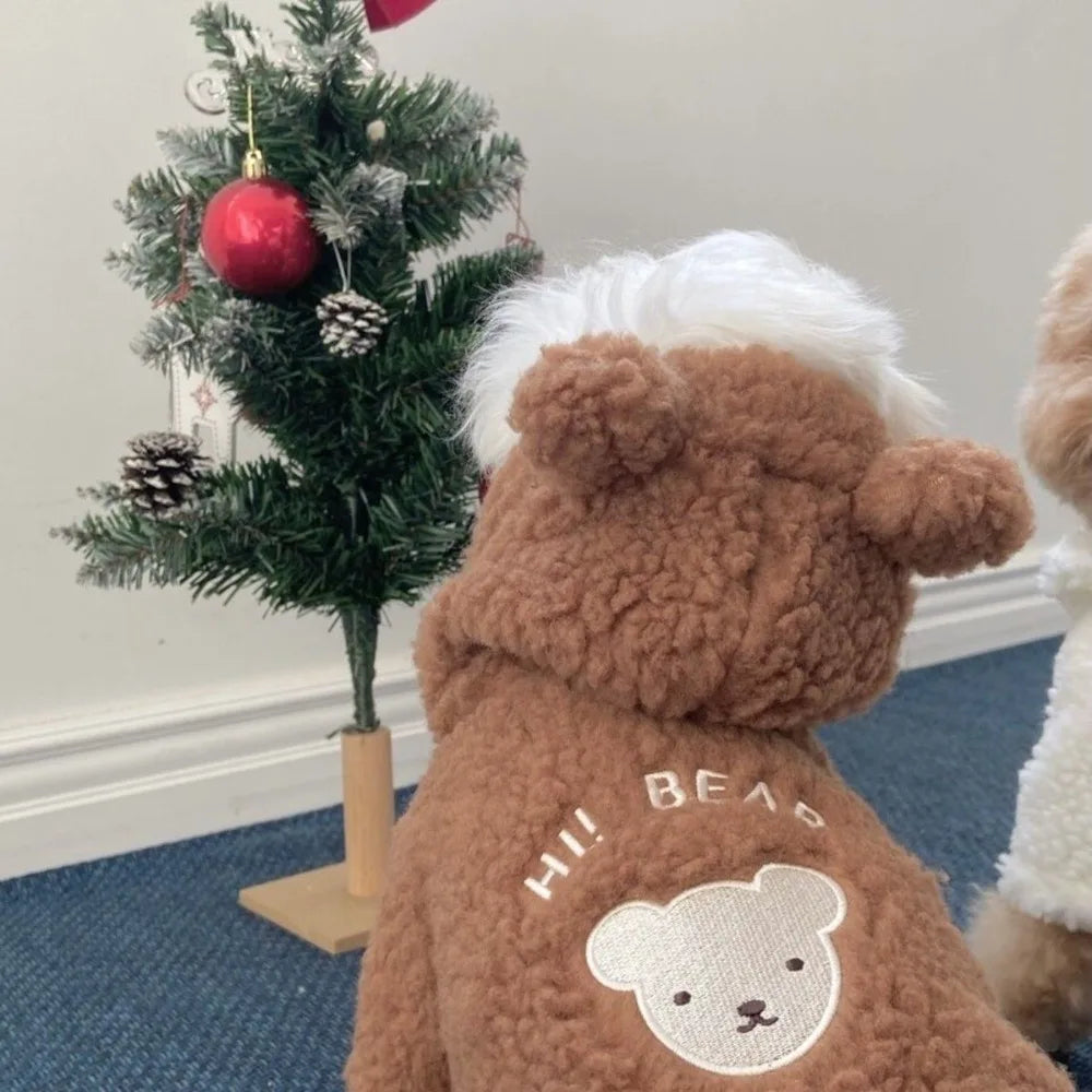 Cartoon Bear Plush Dog Hoodie with Hat – Warm Winter Pet Coat Pet Winter Hoodie Richie's Brown S