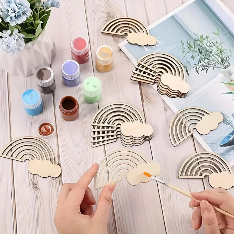 10pcs Wooden Rainbow & Cloud DIY Craft Hangings | Unfinished Wood Craft Hangings Richie's