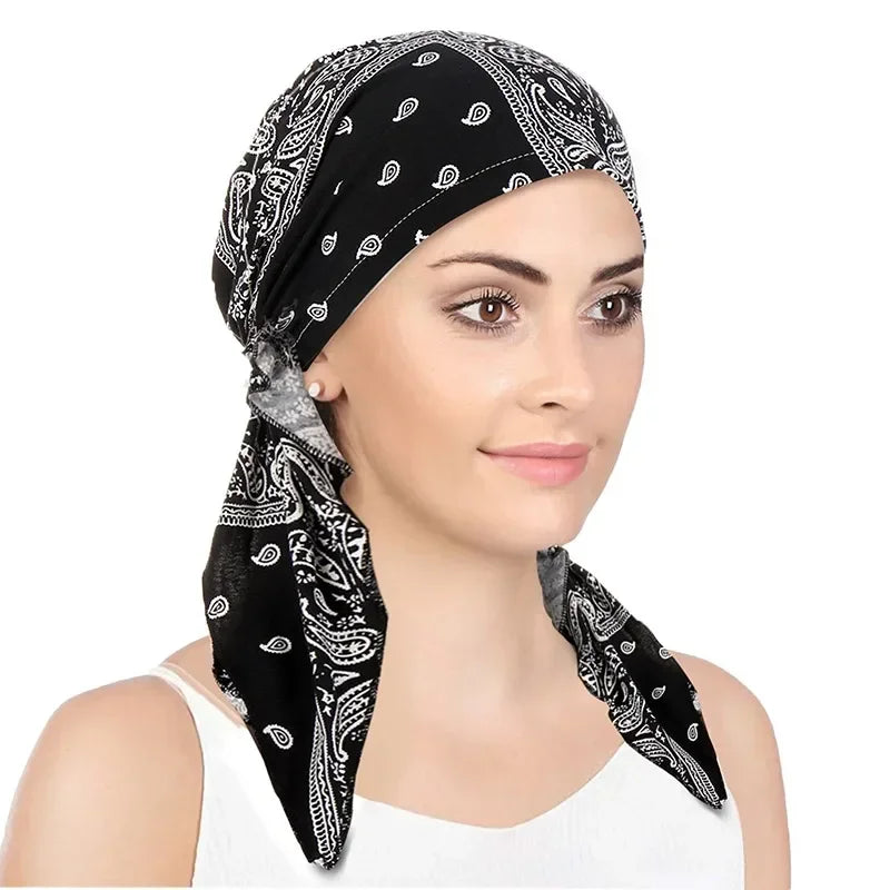 Women's Printed Turban Hat Pre-Tied Head Scarf Cotton Hijab Turban Head Scarf Richie's 03