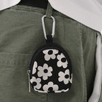 White Flower Mini Zipper Coin Purse with Hook Clip | Key Bag Mini Coin Purse Richie's