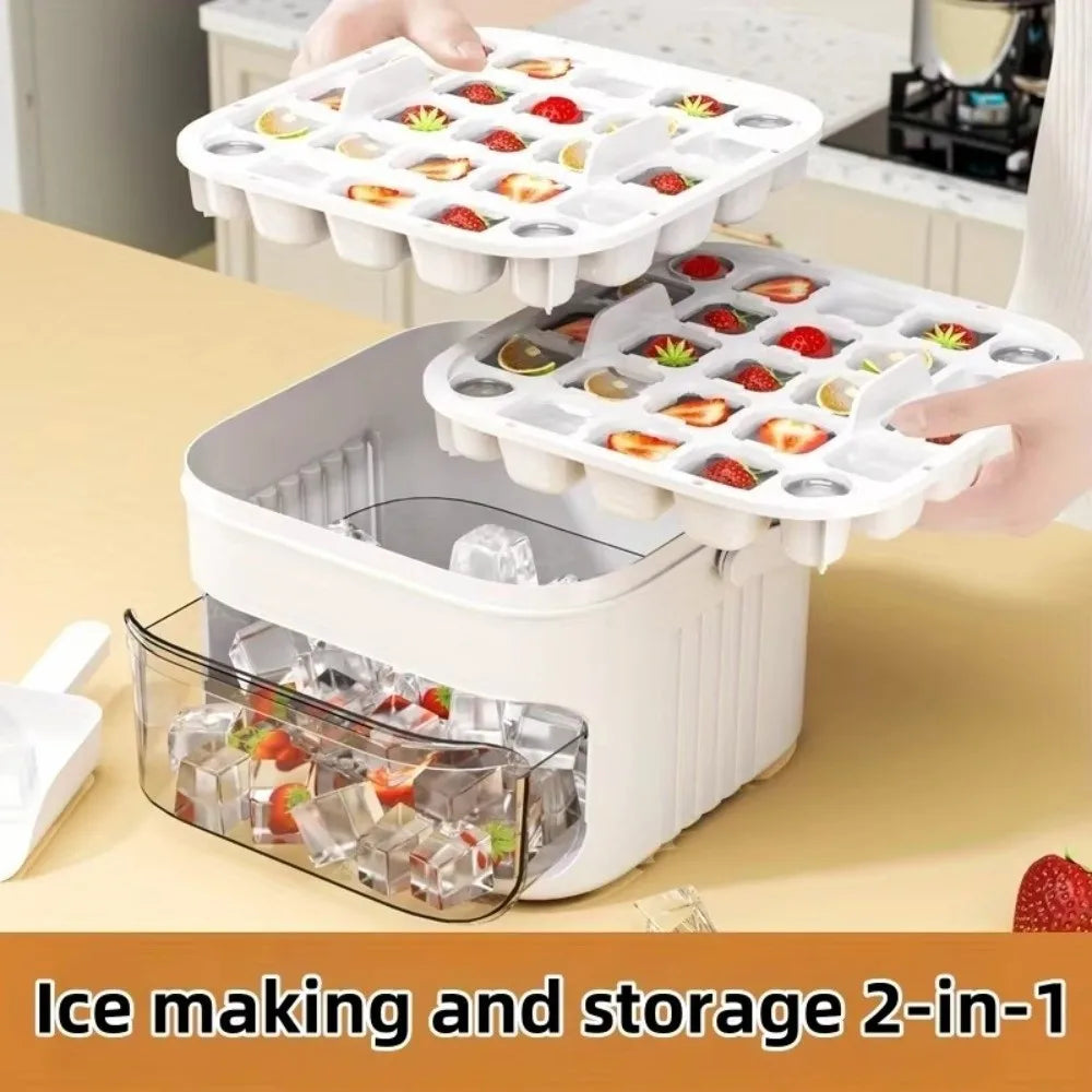 50-Cube Ice Maker Tray with Press Cap & Double-Layer Storage Ice Cube Maker Tray Richie's