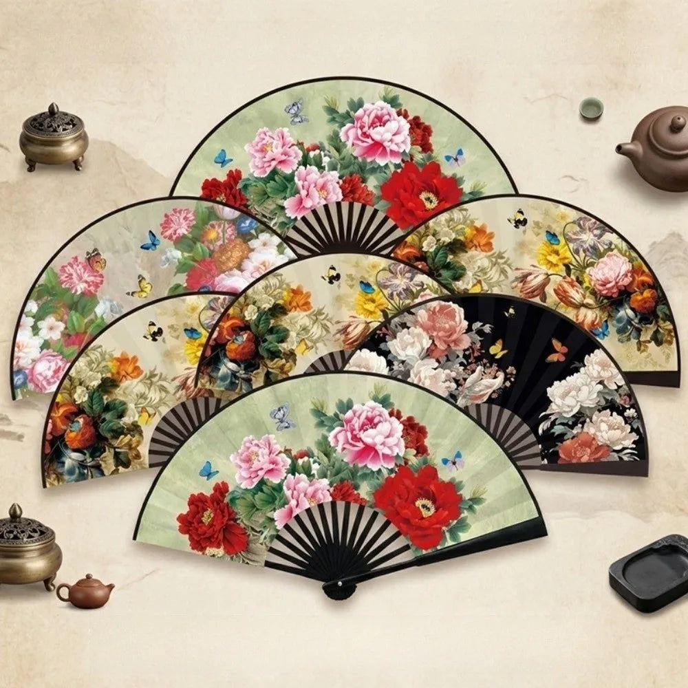 Chinese Silk Folding Fan – Handmade Floral Dance & Décor Fan Decorative Folding Fan Richie's