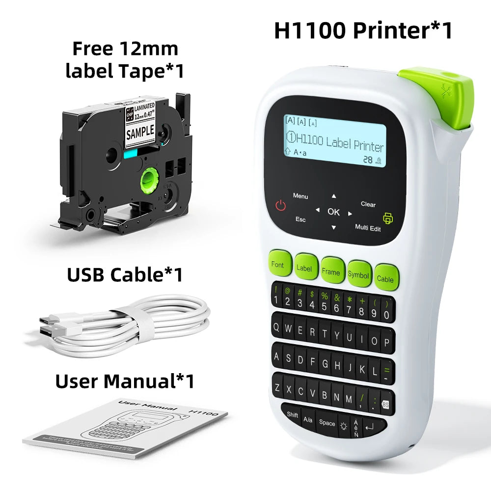 MarkDomain H1100 Handheld Label Maker | Backlit Inkless Printer Handheld Label Maker Richie's Green White