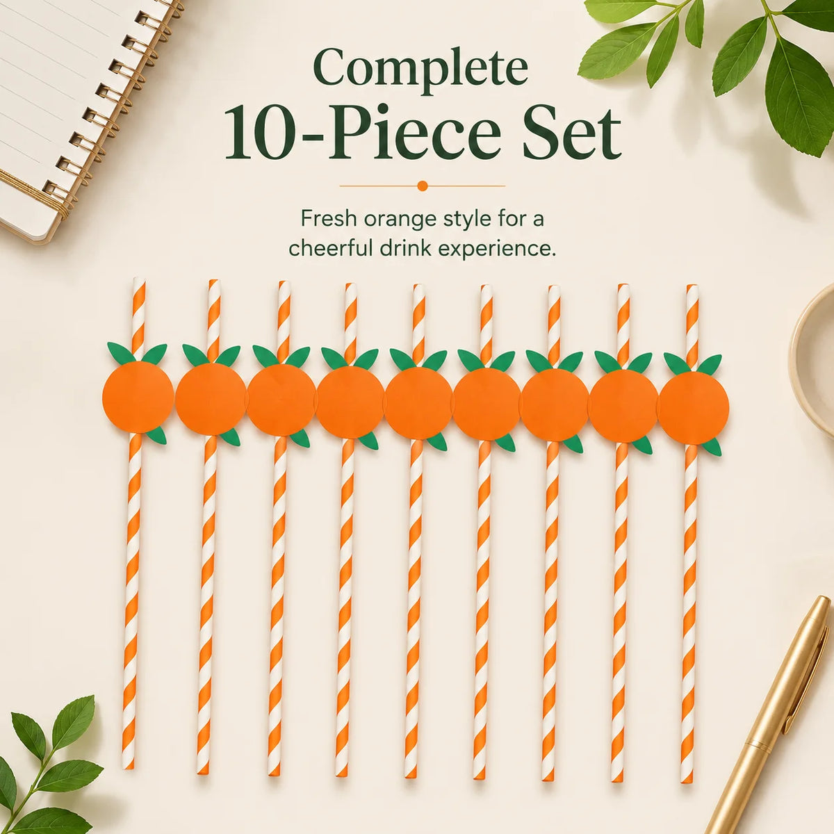 Orange White Striped Paper Straws – Summer Fruit Party Decor Disposable Paper Straws Richie's