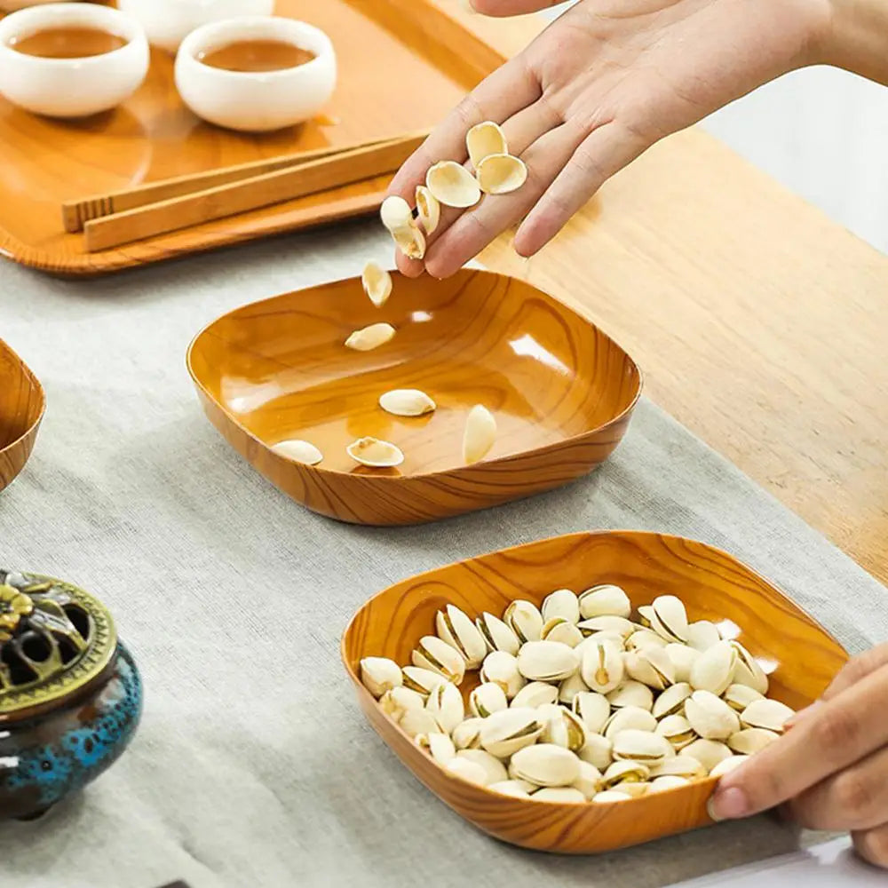 Wood Grain Plastic Square Plate – Japanese Tea & Fruit Tray Square Serving Plate Richie's Default Title