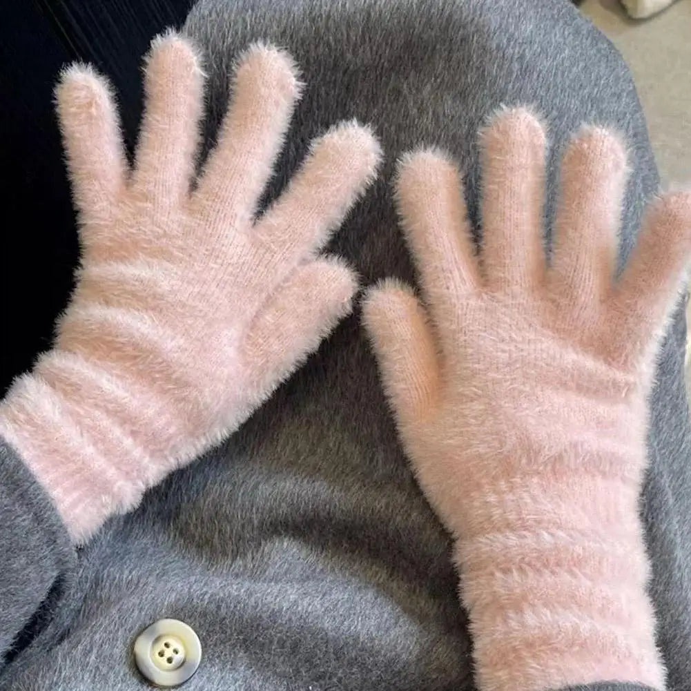 Women's Plush Velvet Winter Gloves – Warm Knit Cycling Mittens Winter Knit Gloves Richie's
