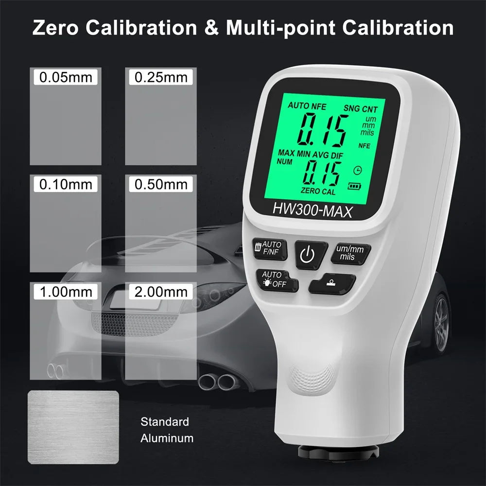 HW-300 Car Paint Film Thickness Gauge 0-2000µm DFT Meter Paint Thickness Gauge Richie's