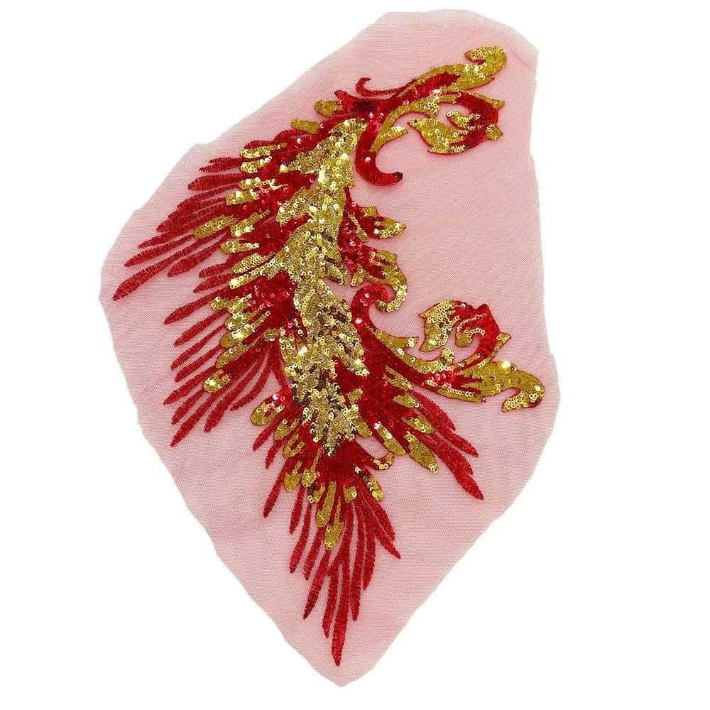 Phoenix Feather Sequined Embroidery Patch – DIY Sew-On Embroidery Patch Richie's red1