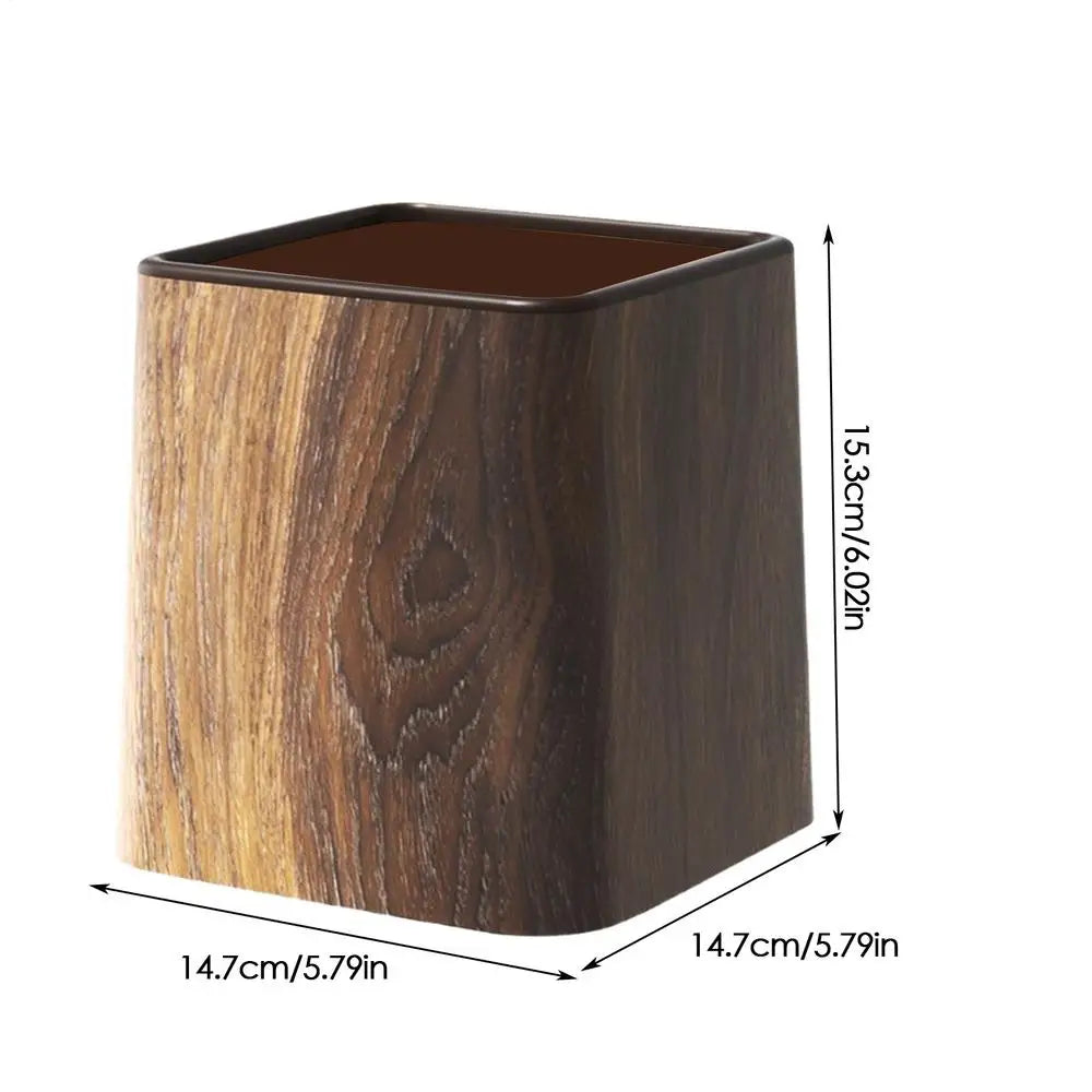 Small Desk Trash Can with Lid – Retro Wood Grain Dustbin Desktop Trash Can Richie's Red