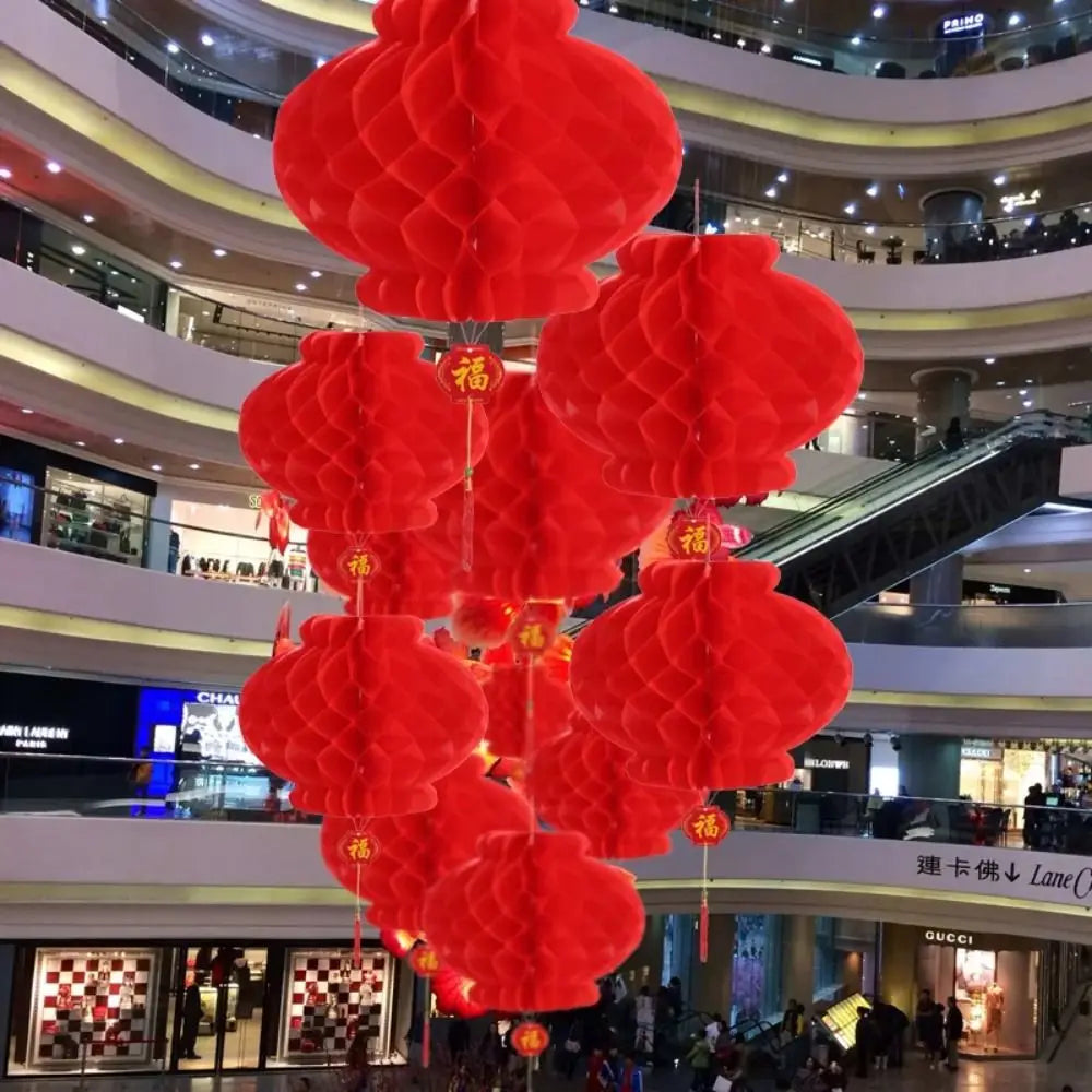10Pcs Chinese Paper Honeycomb Lanterns – Spring Festival Decor Paper Honeycomb Lanterns Richie's 35cm