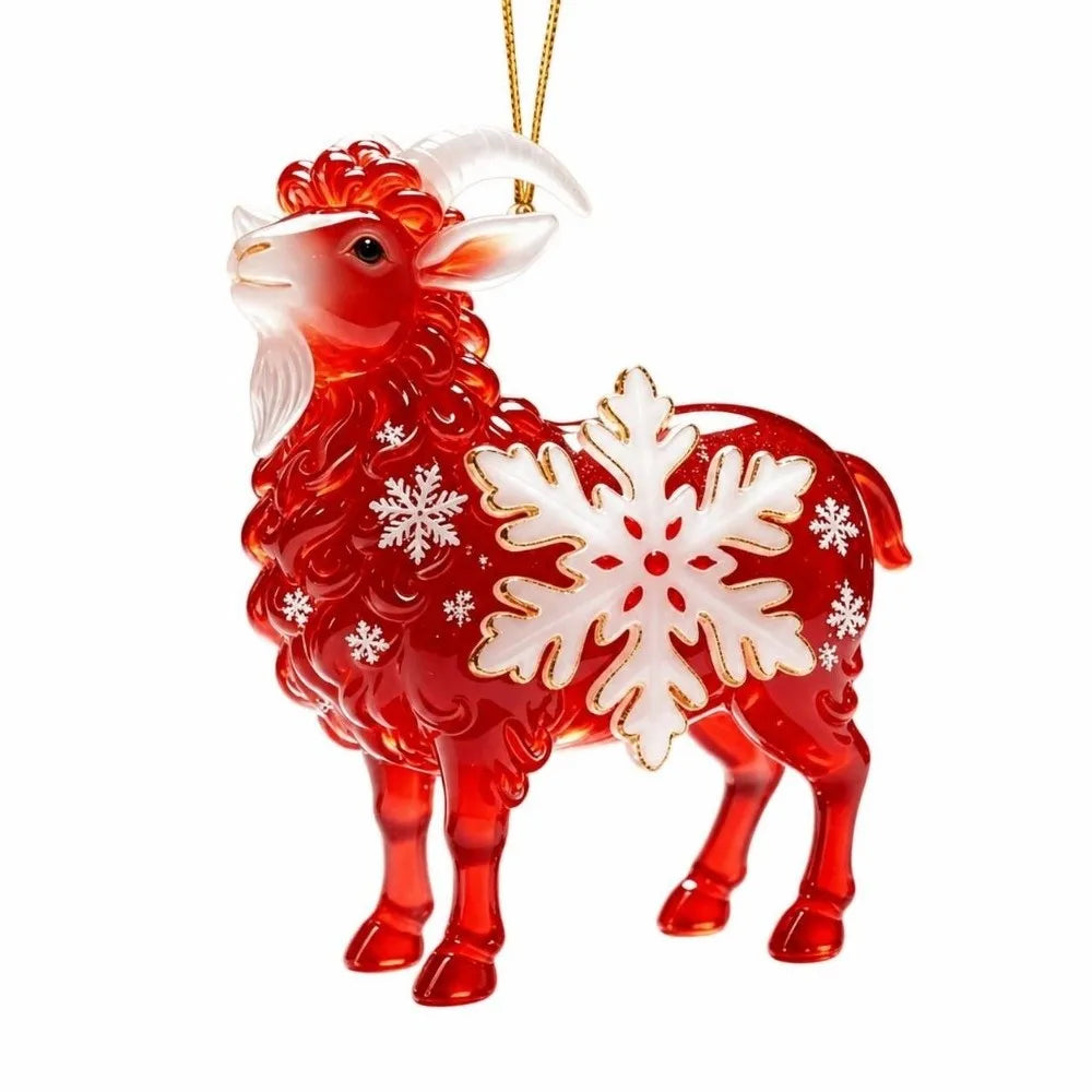 Acrylic Goat Christmas Ornament with Gold Cord & Snowflake Christmas Ornament Richie's Red