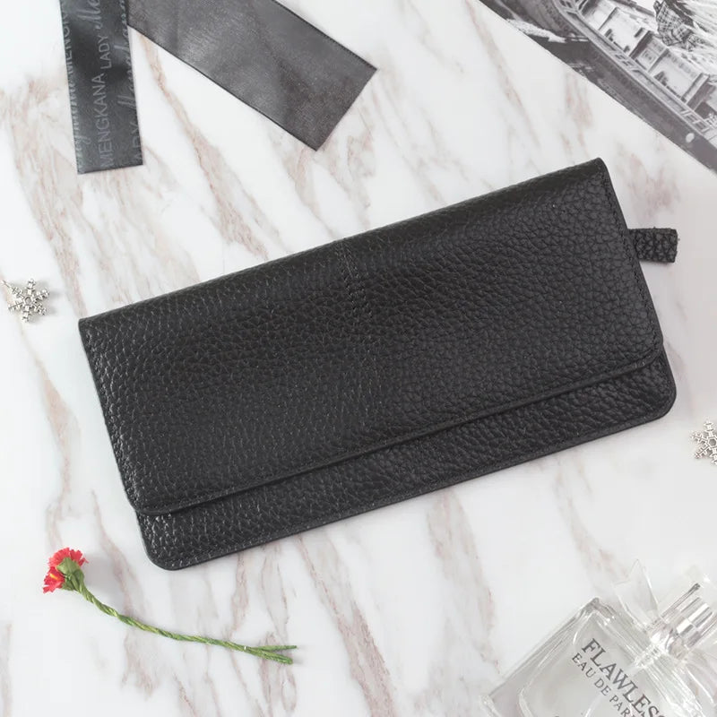 Women's Genuine Cowhide Leather Long Wallet & Zipper Card Holder Leather Women's Wallet Richie's