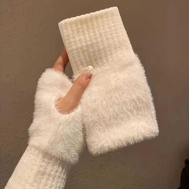 Women's Soft Warm Fingerless Winter Gloves – Elastic Fit, White Fingerless Winter Gloves Richie's