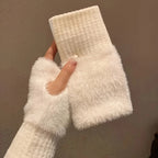 Women's Soft Fingerless Winter Gloves – Elastic Fit, Pure White Fingerless Winter Gloves Richie's
