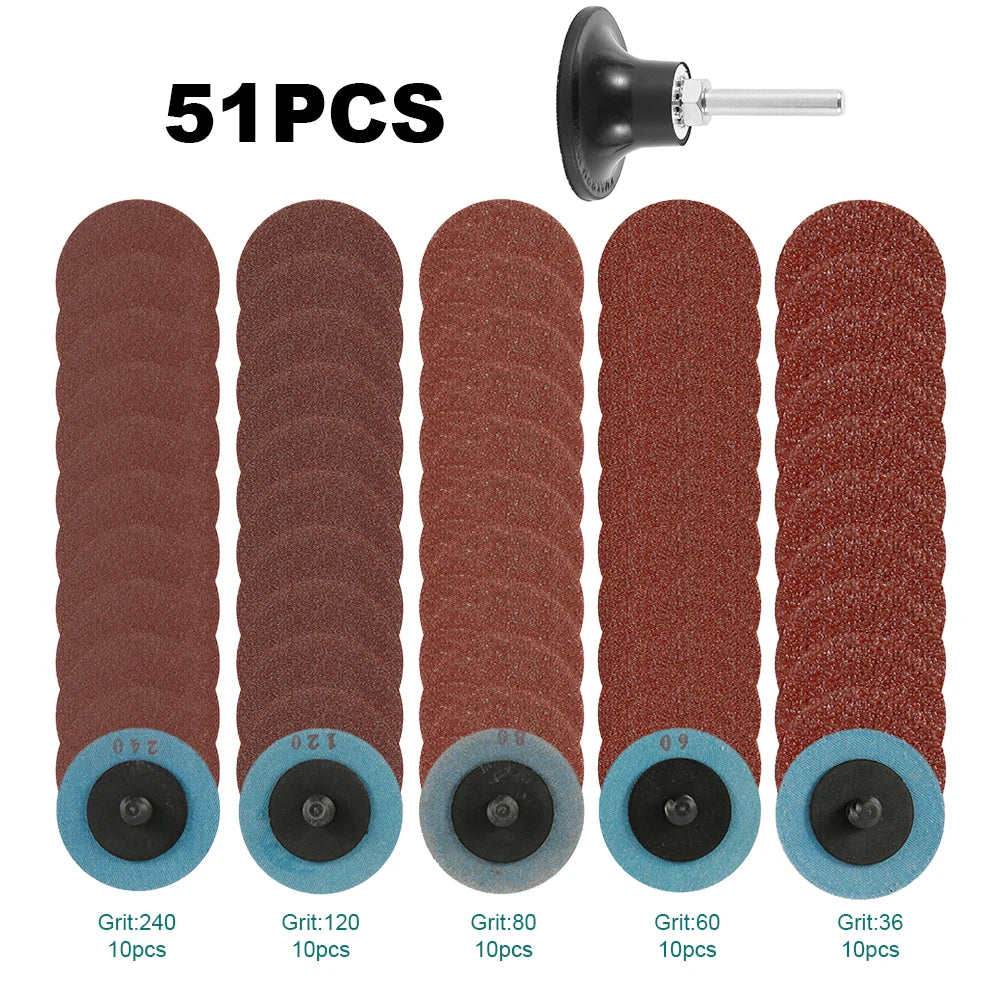 50Pcs Quick Change Sanding Discs 36–240 Grit | Aluminium Oxide Abrasive Sanding Discs Richie's set1