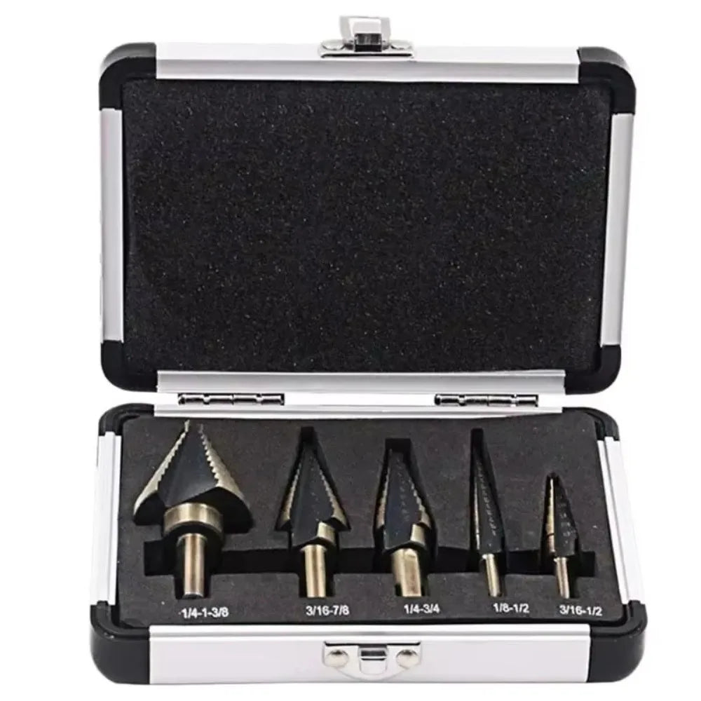 HSS Cobalt Step Drill Bit Set – 5-Piece, 50 Sizes + Case Step Drill Bit Set Richie's