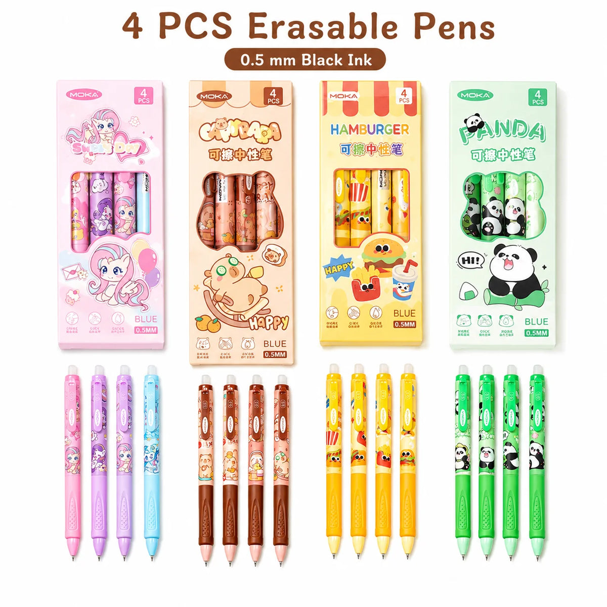4 Erasable Gel Pens 0.5mm Cartoon Design | School Supplies Erasable Gel Pens Richie's