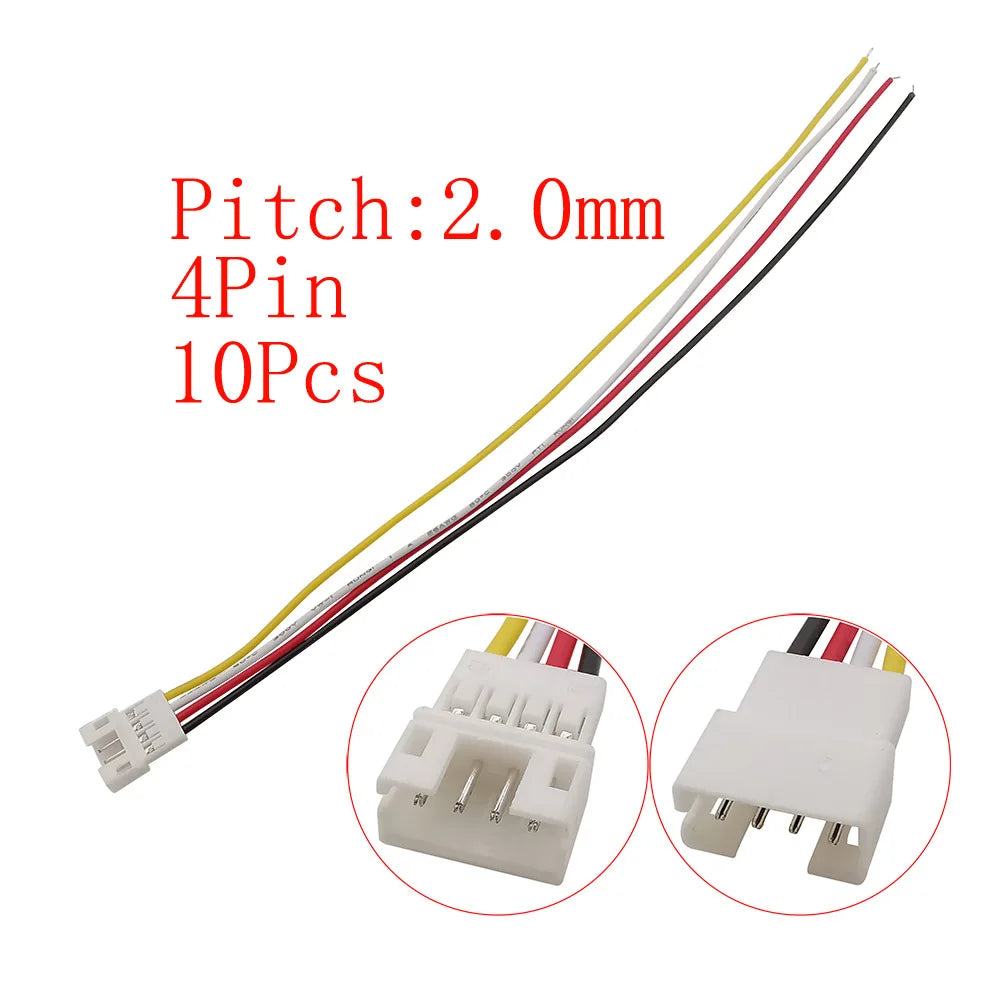 10Pcs JST PH 2.0mm Connector 2–6 Pin Male Female 26AWG Cables Wire Connector Set Richie's 10Pcs 4Pin-K
