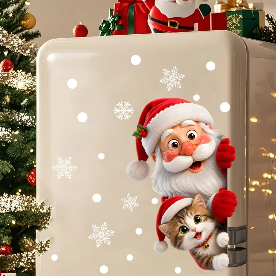 Peeping Santa & Kitten Static Cling Window Sticker | Reusable Xmas Christmas Window Sticker Richie's