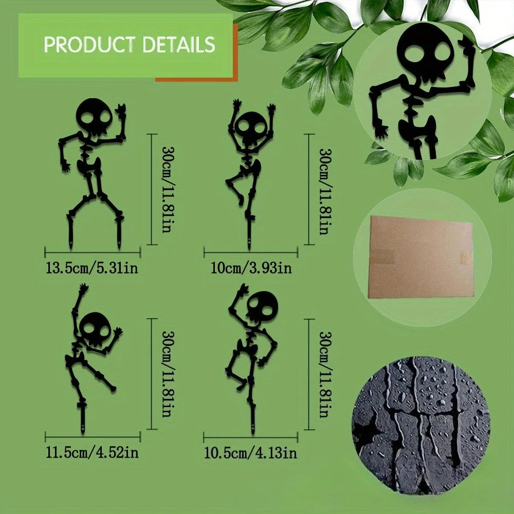 4pc Dancing Skeleton Garden Stakes – Halloween Lawn Decor Set Halloween Garden Stakes Richie's Black 4pcs