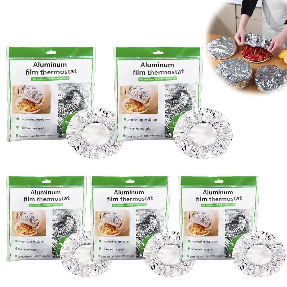 50-Pack Reusable Aluminum Foil Food Covers with Elastic Edges Food Cover Lids Richie's 5 pcs