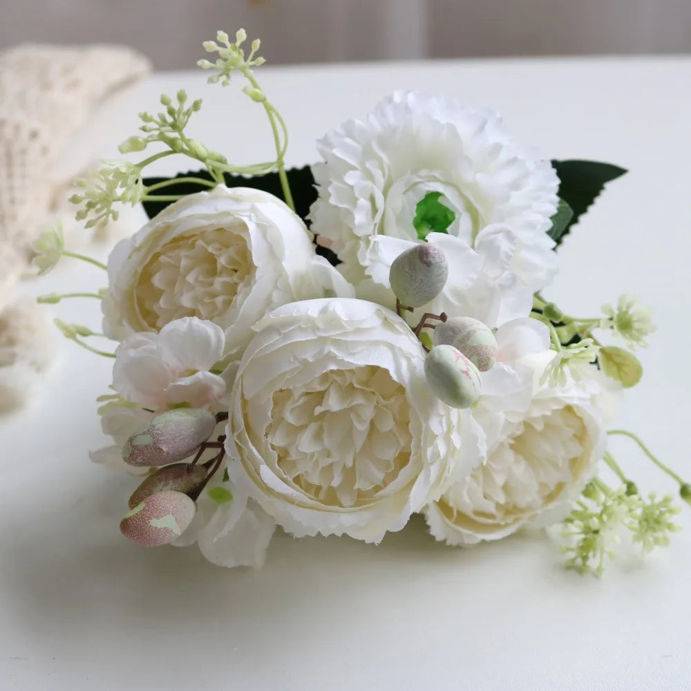 Silk Rose & Peony Artificial Flower Bouquet – Wedding Décor Artificial Flower Bouquet Richie's White