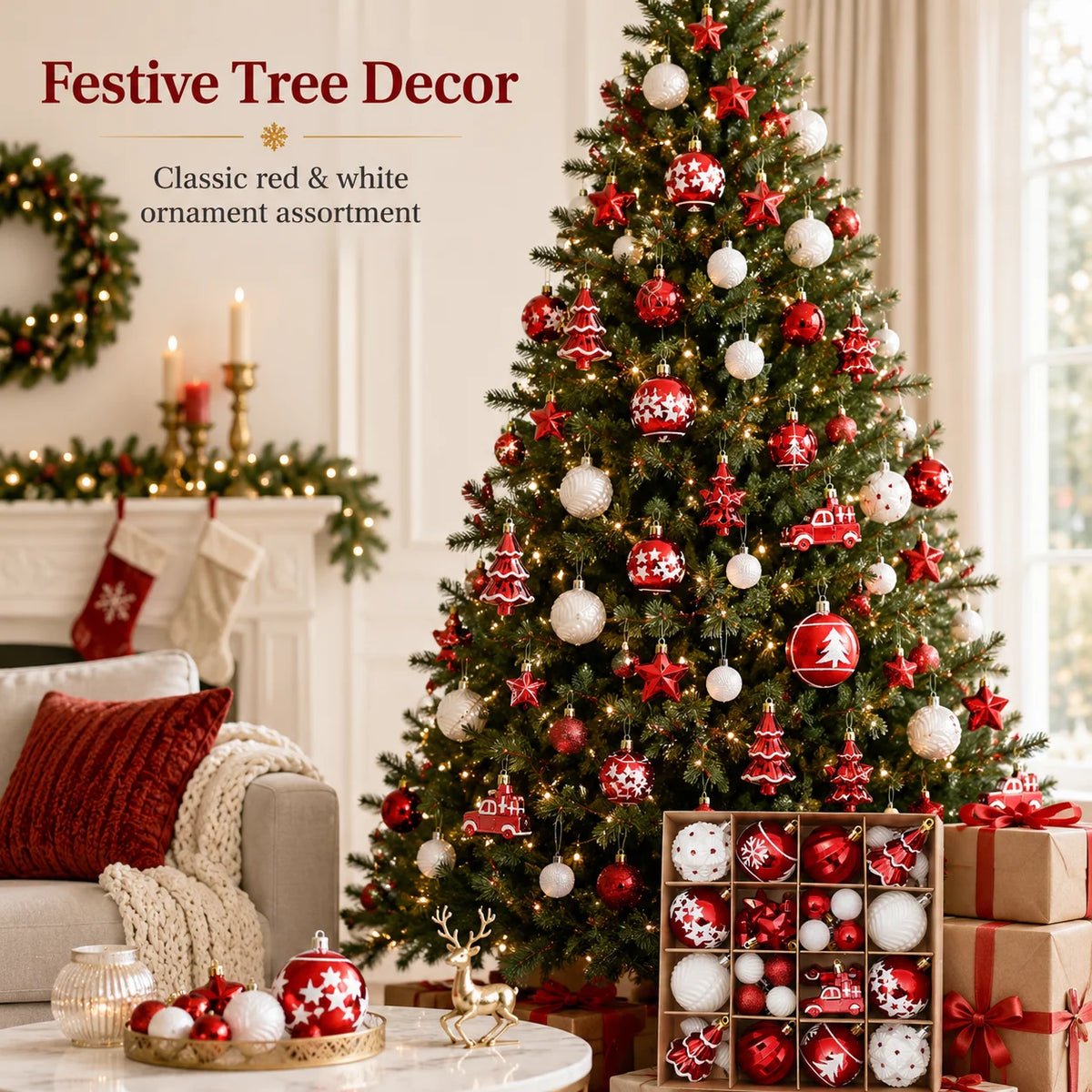 42-Piece Christmas Ball Ornaments Set – Red & White Christmas Ornament Set Richie's