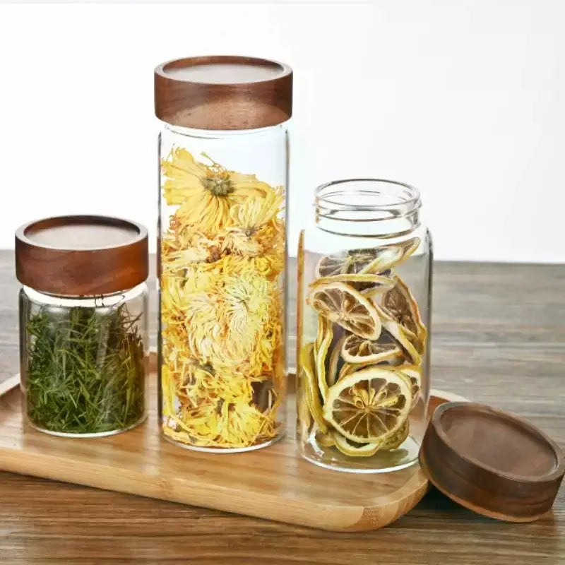 Airtight Glass Coffee Bean Storage Jar with Wood Lid Glass Storage Jar Richie's