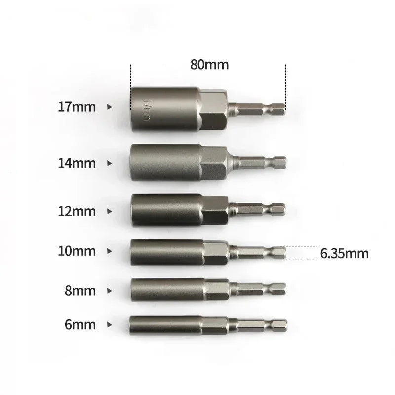 6Pc Extra Deep Impact Socket Set 6–17mm 1/4" Hex Metric Impact Socket Set Richie's A SET