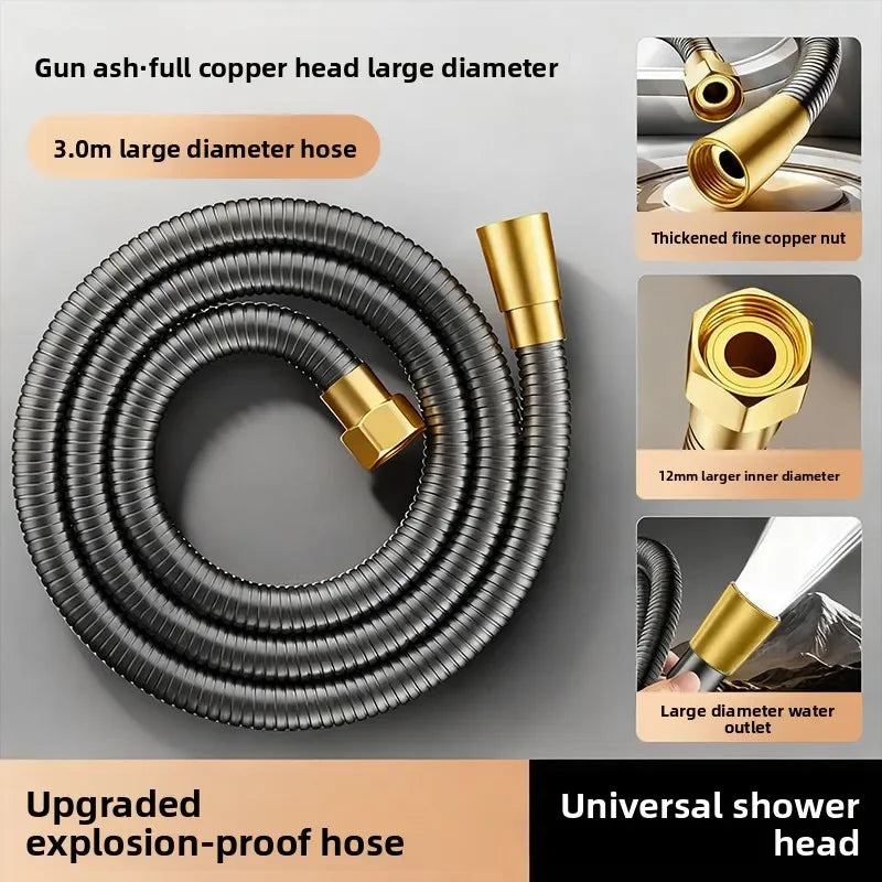 Universal Stainless Steel Shower Hose for Water Heaters | Burst-Proof Shower Hose Richie's 3m- gray