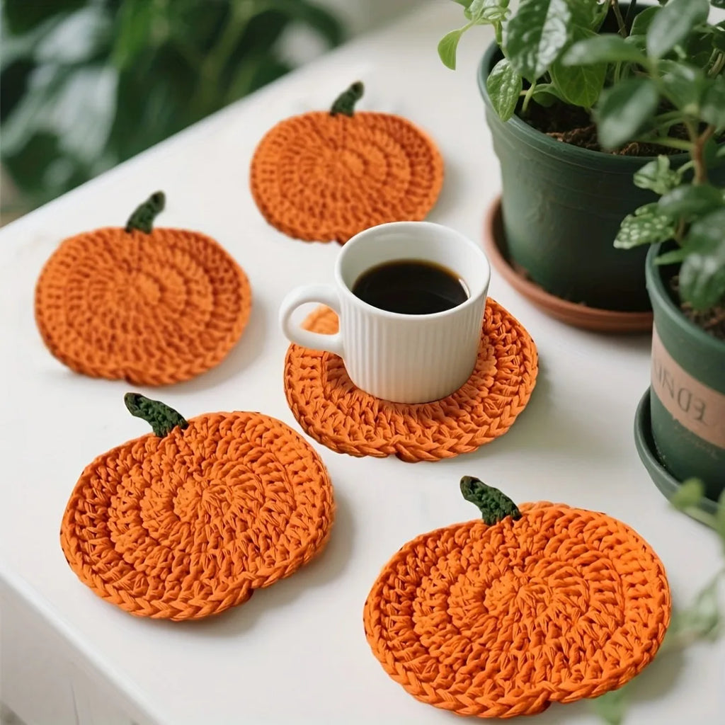 3-Pack Handmade Crochet Pumpkin Coasters | Fall Table Décor Crochet Coaster Set Richie's