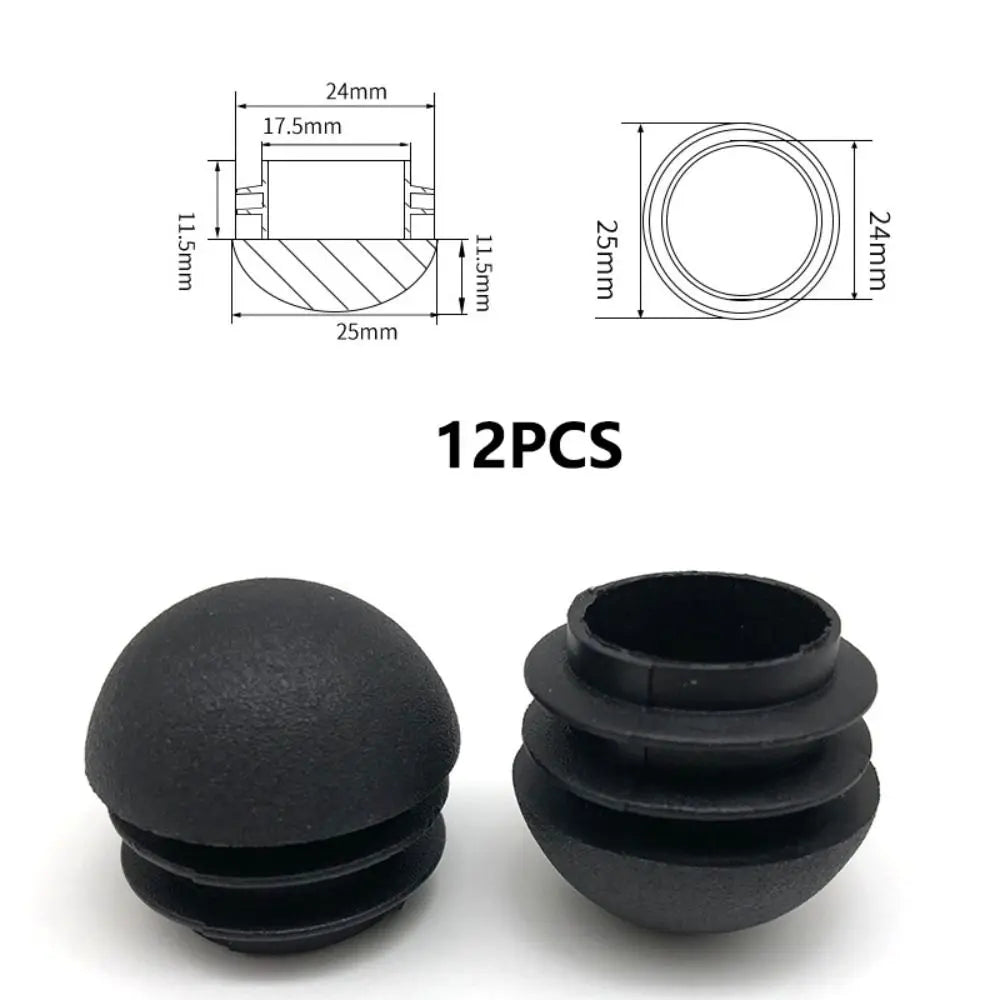 12 Pcs Round Furniture Tube Plugs Non-Slip Black Floor Leg Caps Furniture Leg Caps Richie's 25mm
