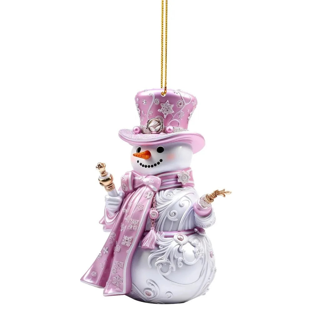 Pink Snowman 2D Acrylic Christmas Hanging Ornament Pendant Christmas Ornament Richie's Style 3